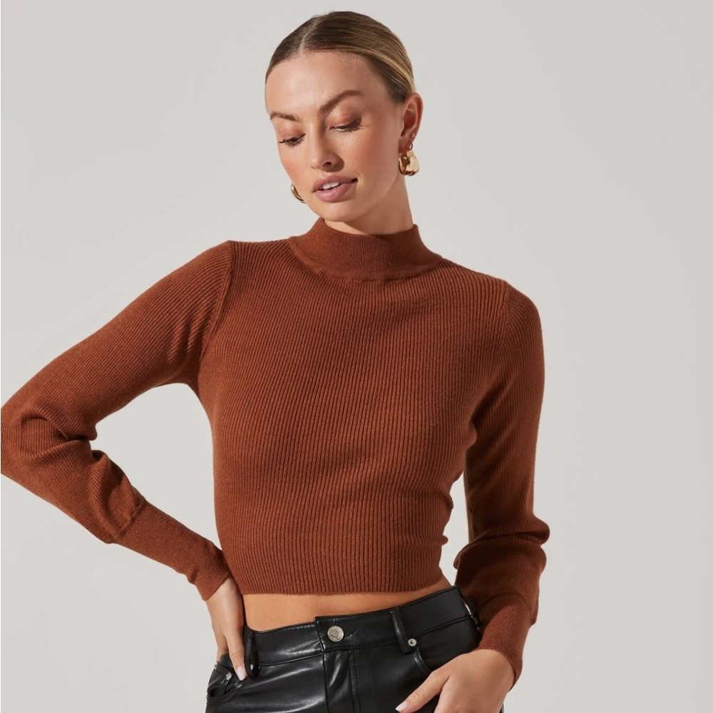 ASTR the label tie back mock neck sweater